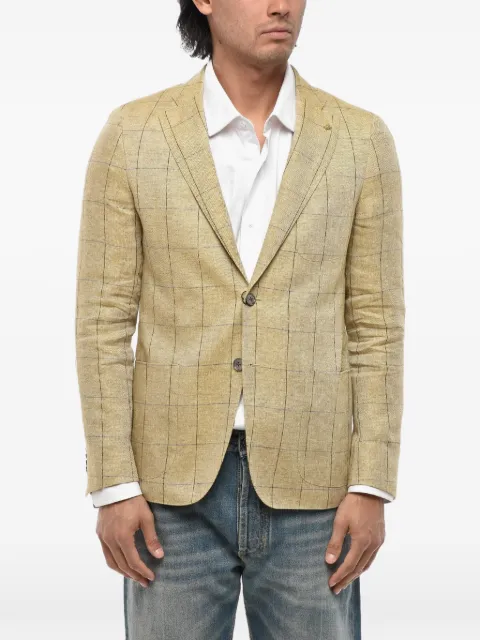 Corneliani windowpane-pattern linen blazer Yellow 85XZ790166913034