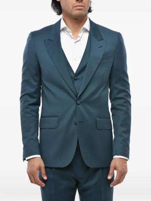 Corneliani peak-lapel virgin-wool three-piece suit Green 938T819398152