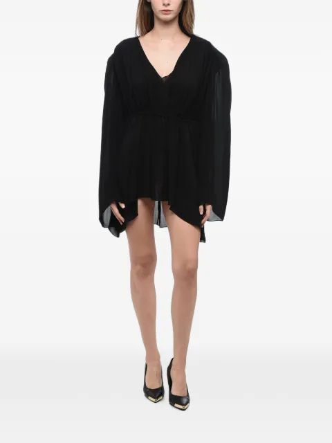 WARDROBE.NYC gathered V-neck asymmetric mini dress Black W5035R13BLACKGATHEREDVNECK