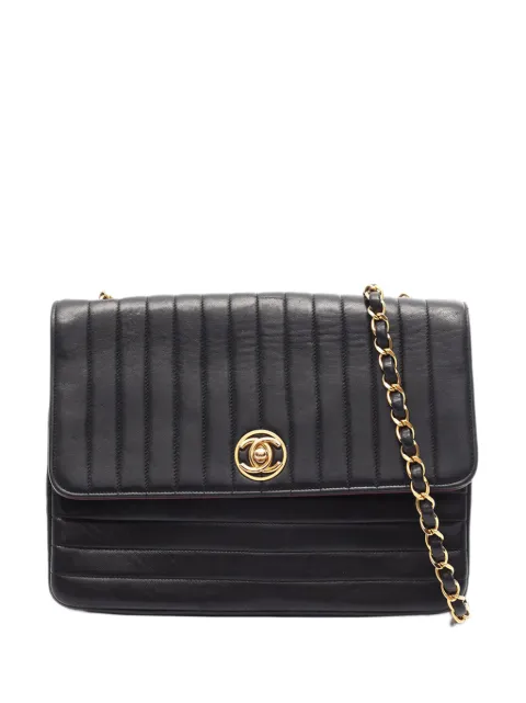 CHANEL Pre-Owned 1991-1994 Lambskin Mademoiselle Vertical Quilt Flap crossbody bag Black NLON4W6LNOKRVYKK