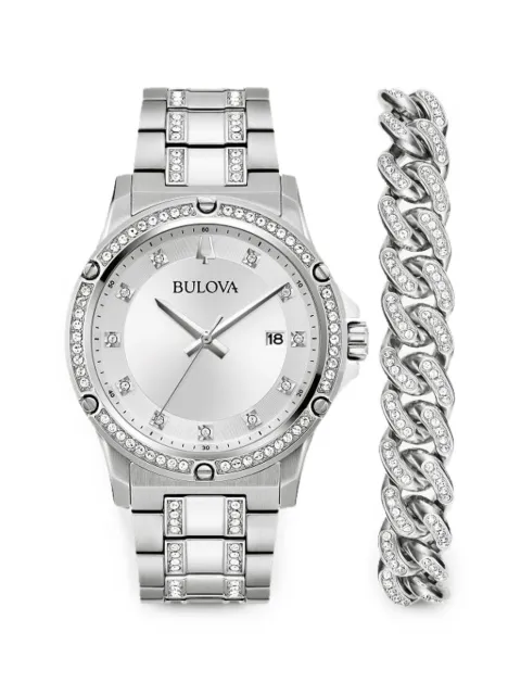 Bulova Crystal 42mm watch Silver 96K114