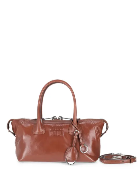 Miu Miu logo-embossed leather tote bag Brown 5BA338VOOO2A44
