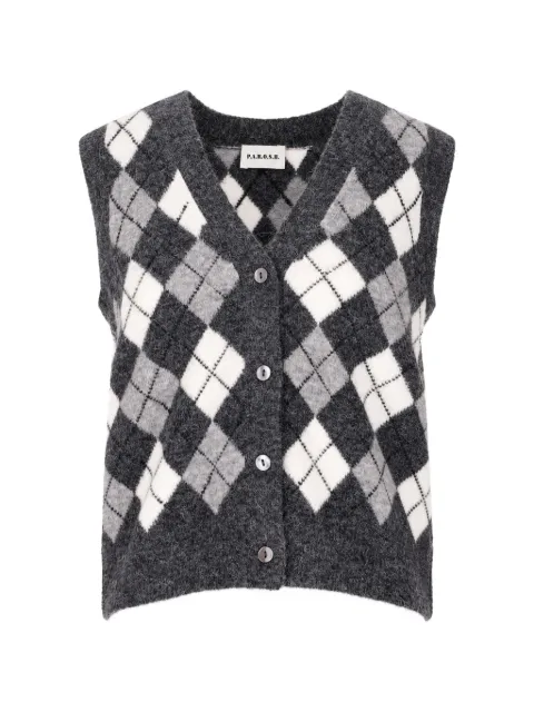 P.A.R.O.S.H. argyle-knit V-neck sleeveless cardigan Grey D500746LAMB