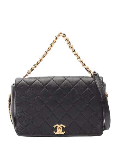 CHANEL Pre-Owned 2021 CC Quilted Calfskin Single Flap satchel Black OO3X5VOA7I39RV0Y