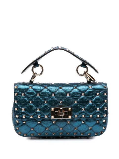 Valentino Garavani Pre-Owned 2000-2017 Small Metallic Lambskin Rockstud Spike satchel Blue SQXY05PUST4VYAO7