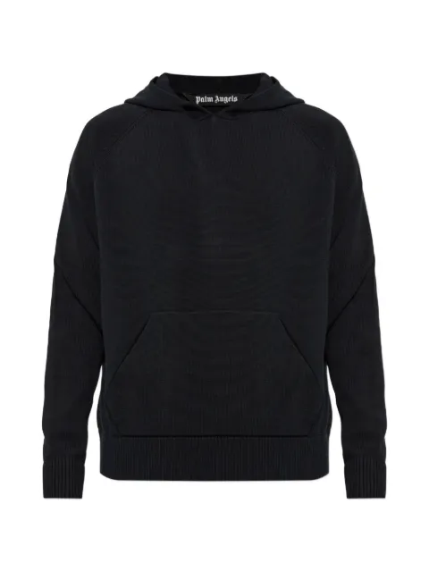 Palm Angels logo-print knitted cotton hoodie Black PAMHU001KN001