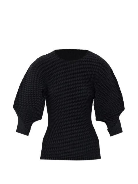 Issey Miyake Sleek Pleats puff-sleeve blouse Black IM66FJ609