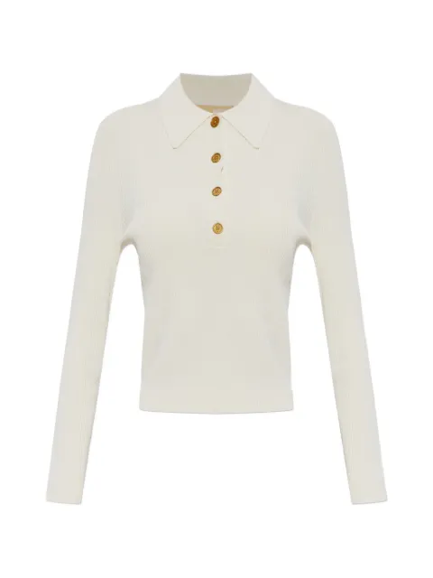 Michael Michael Kors ribbed-knit long-sleeve polo top Neutrals MR661ER5ZV0