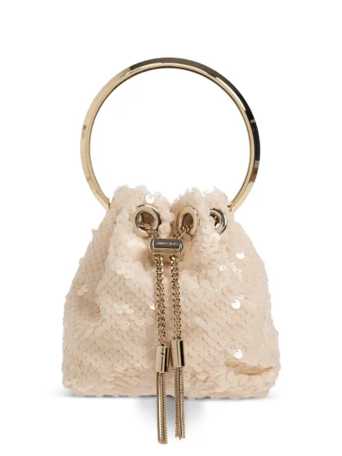 Jimmy Choo mini Bon Bon sequin-embellished bucket bag Neutrals MICROBONBONEZR