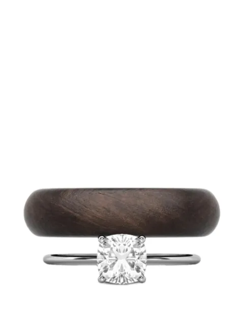 SOLO for diamonds lab-grown diamond wood-detail ring Silver S00894