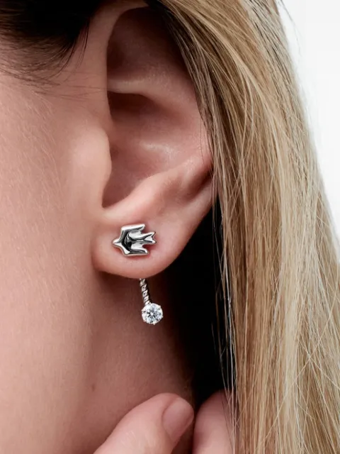 SOLO for diamonds x GUNIA Project bird-motif diamond earrings Silver NYC000334