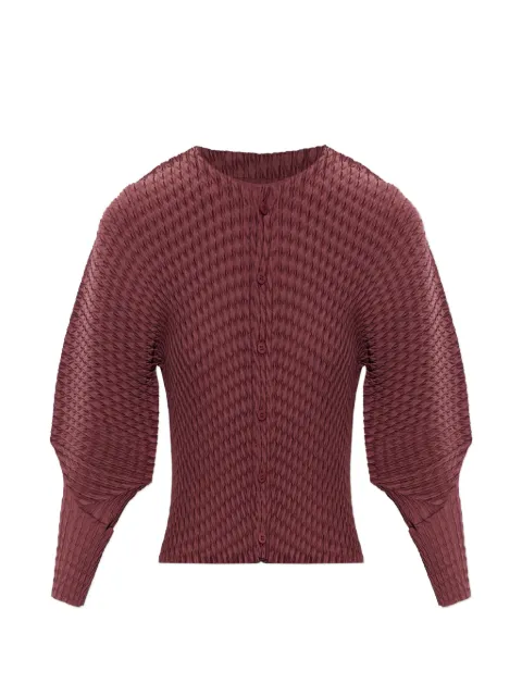 Issey Miyake Sleek Pleats pleated puff-sleeve cardigan Red IM66FO612