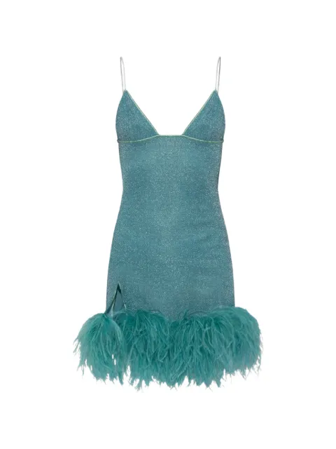 Oséree Plumage feather-trim lurex mini dress Blue LDF257LUREXPLUMAGE