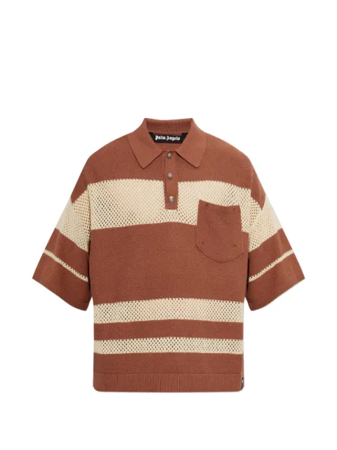 Palm Angels striped mesh-knit polo shirt Brown PAMHX001KN0016063