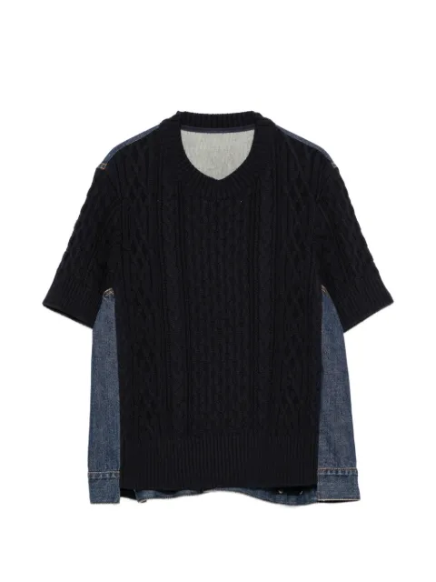 sacai cable-knit denim-panel sweater Blue 2608597