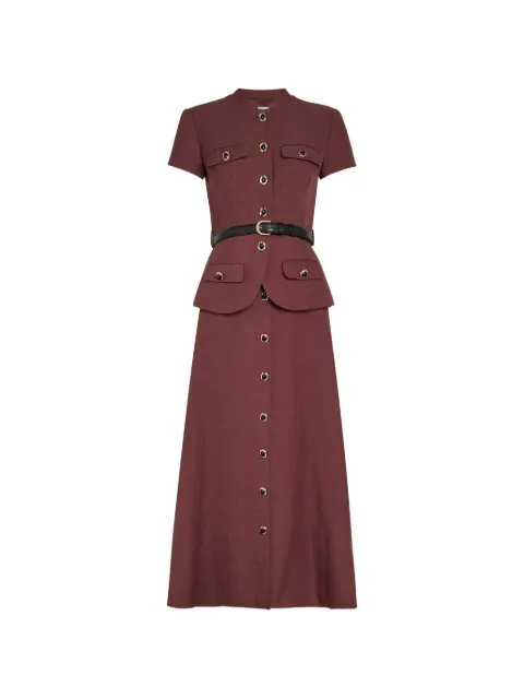 Self-Portrait belted peplum-waist midi dress Brown PF26010MDBR