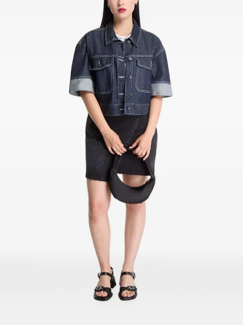 karl kani contrast-stitch cropped denim shirt Blue KW2620191