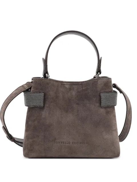 Brunello Cucinelli mini Essence Monili-embellished suede tote bag Grey MBDLD2499C9795