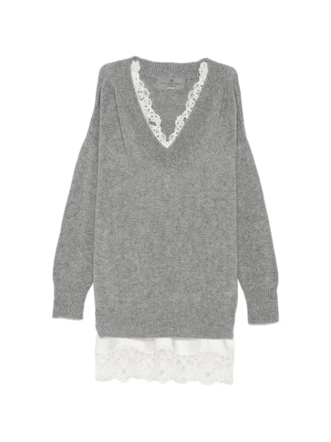 Ermanno Scervino lace-trim mini dress Grey D495Q302APCSPYI