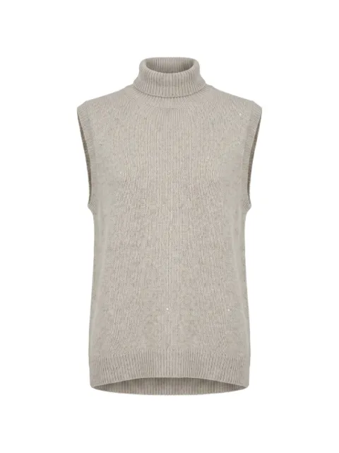 Brunello Cucinelli sequin-embellished roll-neck vest Neutrals M73540804C9610