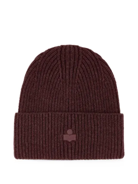 ISABEL MARANT ribbed-knit logo-embroidered beanie hat Red BE037MFBD1D02A
