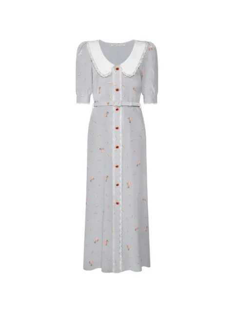 Alessandra Rich floral-print lace-trimmed midi dress Grey FABX4383F48131812