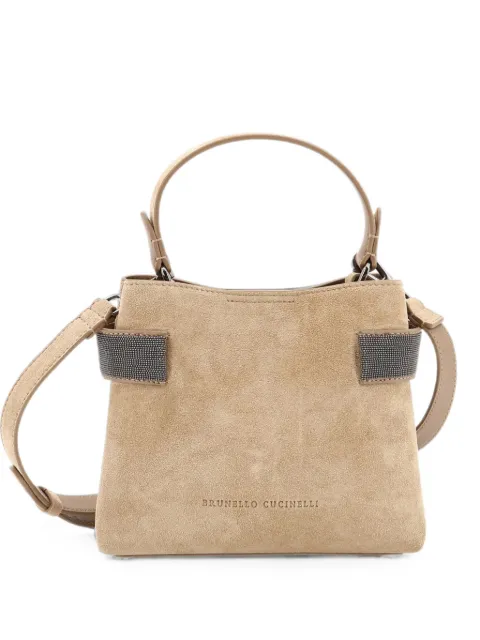 Brunello Cucinelli mini Essence monili-embellished suede tote bag Neutrals MBDLD2499C9793