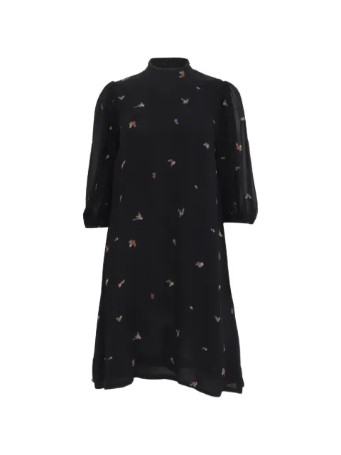 GANNI Gathered floral-print mini dress Black GILTPUUSCL762379W