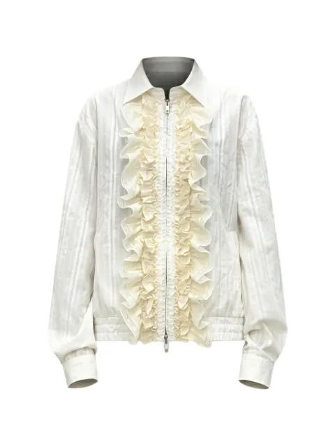 épingler ruffled-trim striped jacket White E26SSRFBB