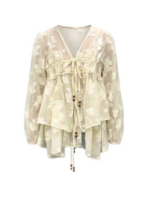 épingler floral-motif ruffled cardigan Neutrals E26SSLFCD