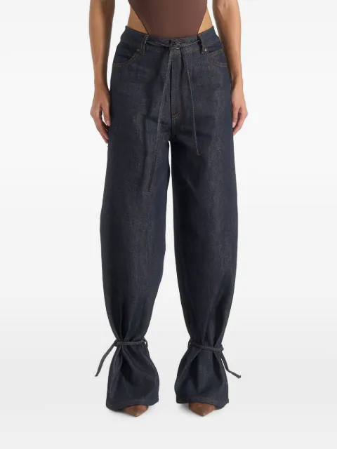 Manière De Voir Faye in indigo wide leg denim jeans with ties Blue WMN41121