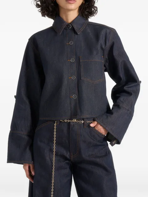 Manière De Voir Maura boxy cropped roll-sleeve denim shirt indigo Blue WMN44801