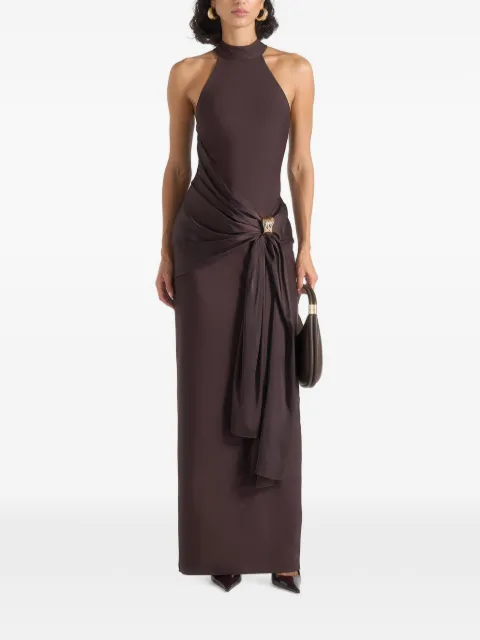 Manière De Voir Willow in brown halter-neck clasp-detail satin-sash maxi dress Brown WMN4638