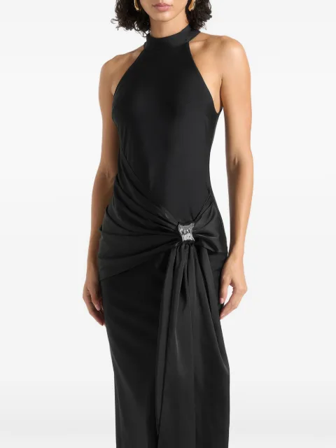 Manière De Voir Willow in black halter-neck clasp-detail satin-sash maxi dress Black WMN4638