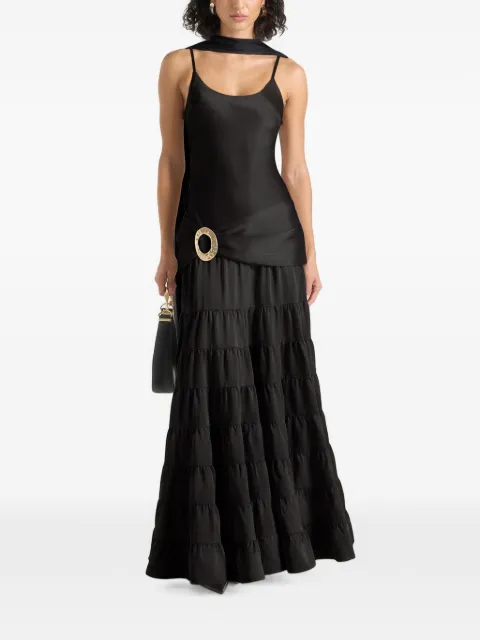 Manière De Voir Naomi in black cami satin tiered belted maxi dress Black WMN4577