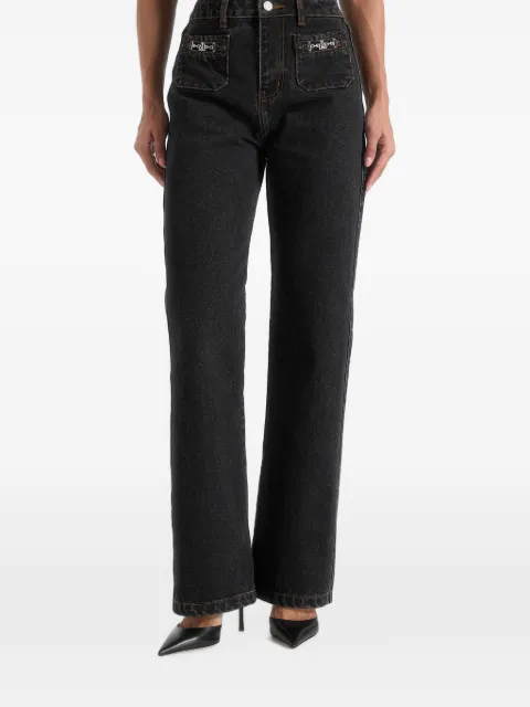 Manière De Voir Frida in washed-black Eiffel-detail straight-leg denim jeans Black WMN4466