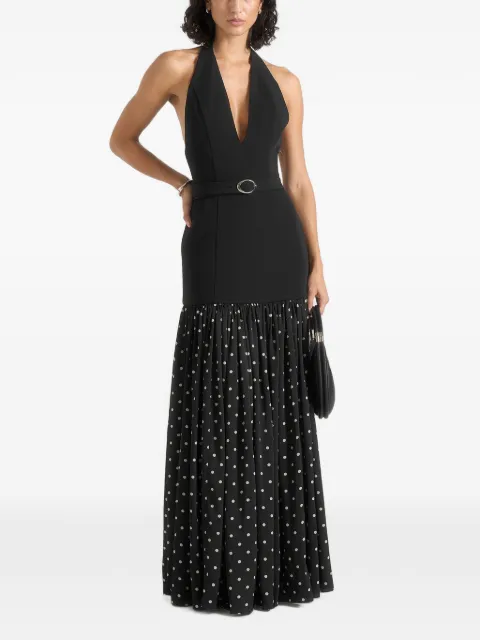 Manière De Voir Deborah in black halter-neck belted polka-dot pleat maxi dress Black WMN4740