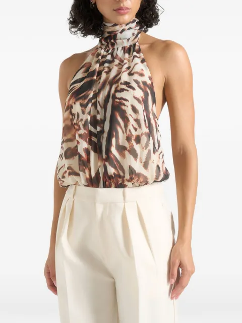 Manière De Voir Phoebe animal blouson tie-neck open back top multi Neutrals WMN46791