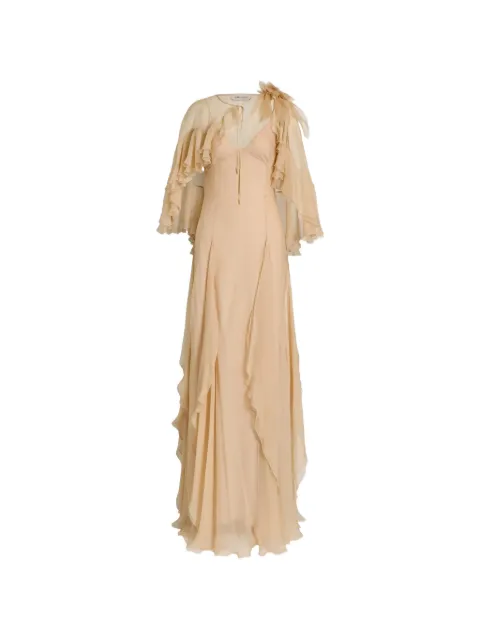Alberta Ferretti ruffled silk gown Neutrals A04146615