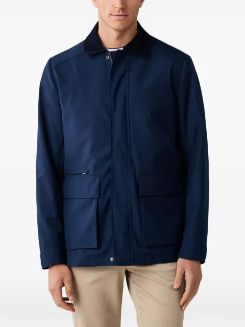 Hackett London corduroy-collar patch-pocket coat Blue HM4000199