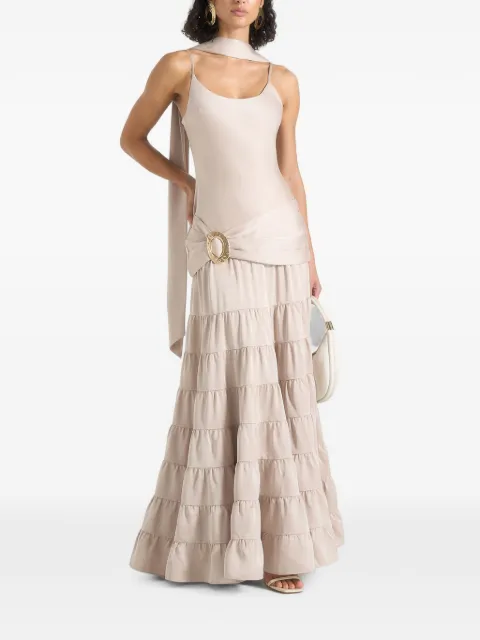 Manière De Voir Naomi in champagne cami satin tiered belted maxi dress Neutrals WMN4577