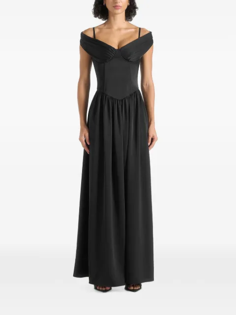 Manière De Voir Sia in black off-shoulder satin corset maxi dress Black WMN4545