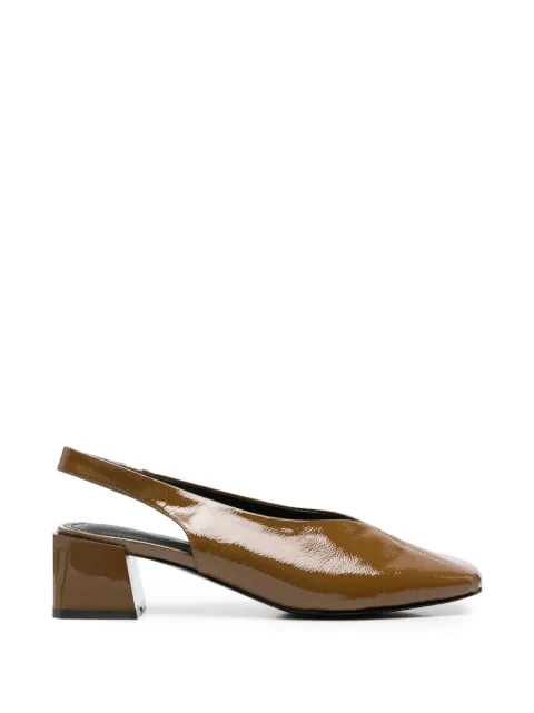 LINDA BAUMANN patent-finish slingback pumps Brown 659426112