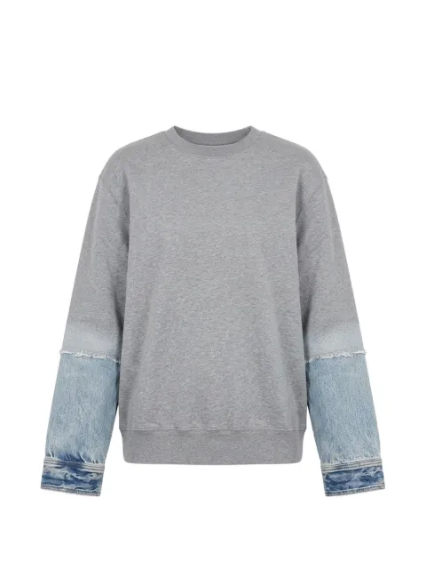 Haikure denim-panelled frayed sweater Grey HEW54153FD001L0943