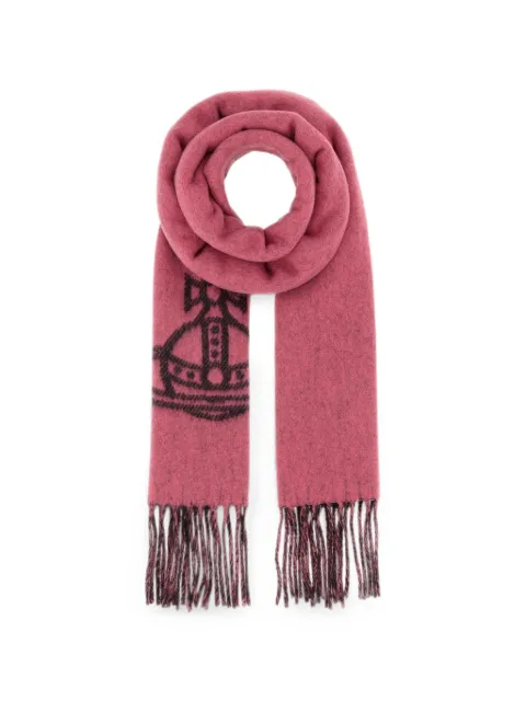 Vivienne Westwood logo-motif fringed scarf Pink 81030006W01MKH401