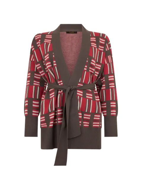 Moorer geometric-pattern belted cardigan Brown SIMONAABK
