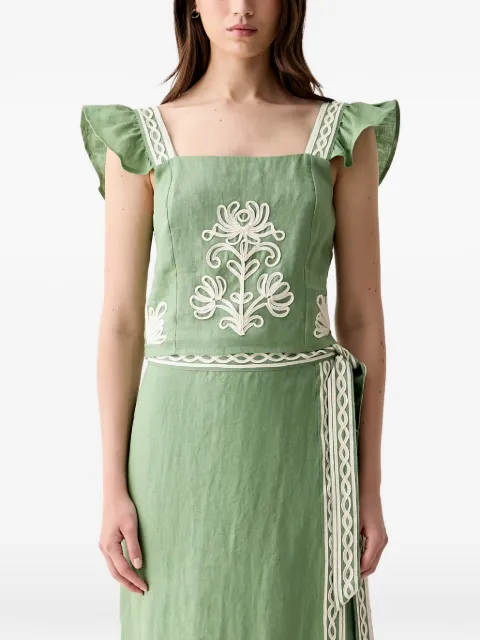 Hoss Intropia Caela. floral-embroidered ruffled top Green 5873408