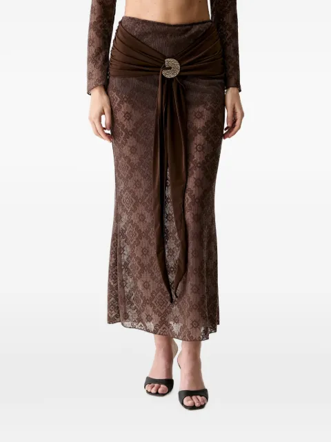 Haveone patterned buckled maxi skirt Brown GMAQ062