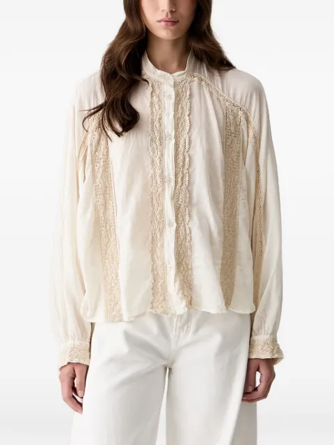 Haveone lace-trim button-up blouse Neutrals CVSQ144