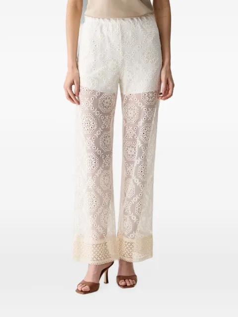 Haveone broderie-anglaise lace-trim straight trousers White PMAQ252